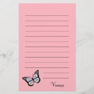 Papeterie Rose mou avec un script noir et un papillon