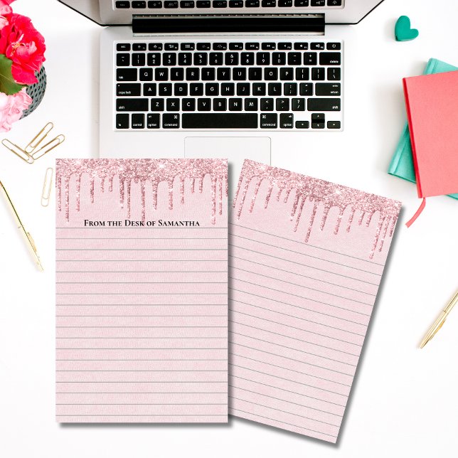 Papeterie Rose Personnalisé Paillettes Qui Coulent Tendance  (Personalized Pink Glitter Stationery. Personal or small business)