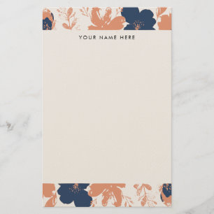 Papeterie Rose Poussiéreux et Floral Bleu avec Nom