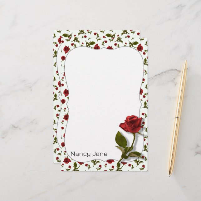 Papeterie Rose rouge et pierre - Motif de la photographie fl (Devant/Arrière en situation)