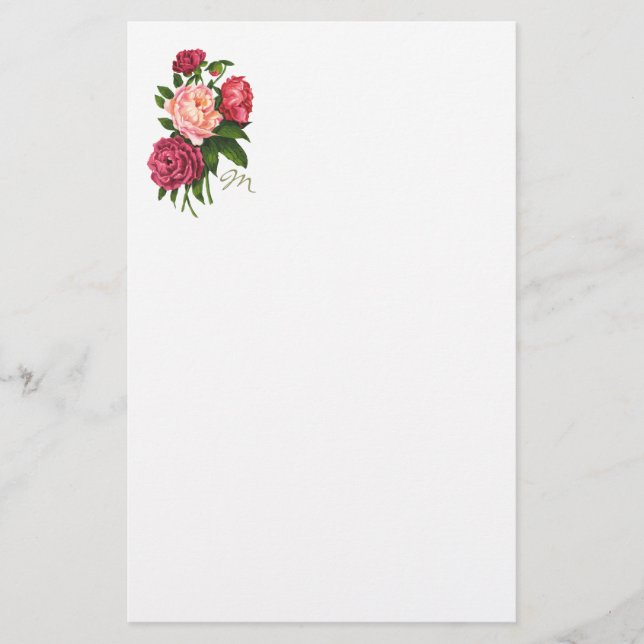 Papeterie Rose vintage Pink Flowers Monogramme (Devant)