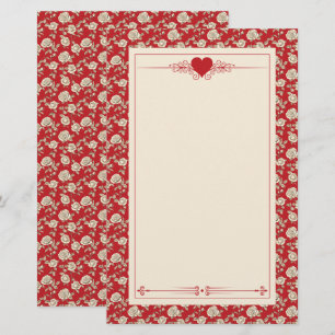 Papeterie Roses Crème sur Papier à Lettres Toile De Jouy Rou