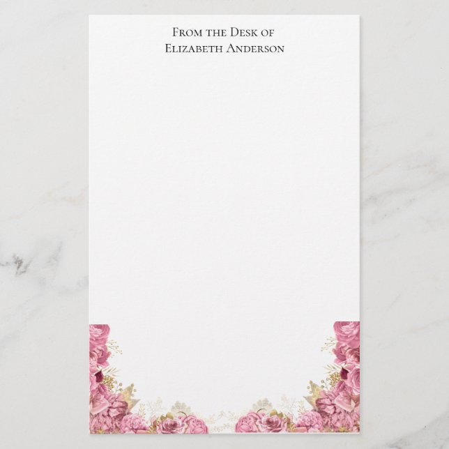 Papeterie Roses Roses Rose Floral Élégant Papier Personnalis (Devant)
