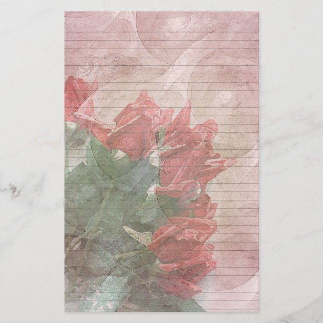 Papeterie Roses rouges Papier à lettres florales - lignes op (Devant)