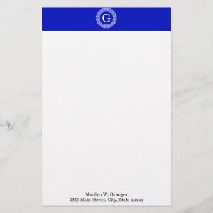 Papeterie Royal Blue Wt Grèce clé cadre de ligne initiale Mo