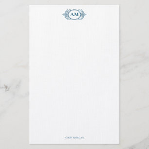 Papeterie Royal Monogram Crest Marine Bleu Personnalisé