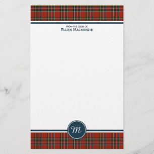 Papeterie Royal Stewart Tartan Classic Red Plaid Monogramme