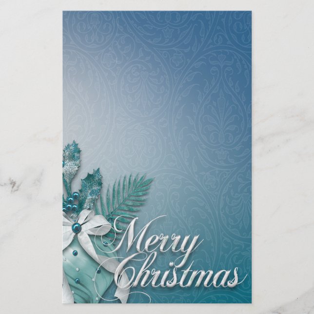 Papeterie Rubans turquoises et blancs Joyeux Noël Ornements (Devant)