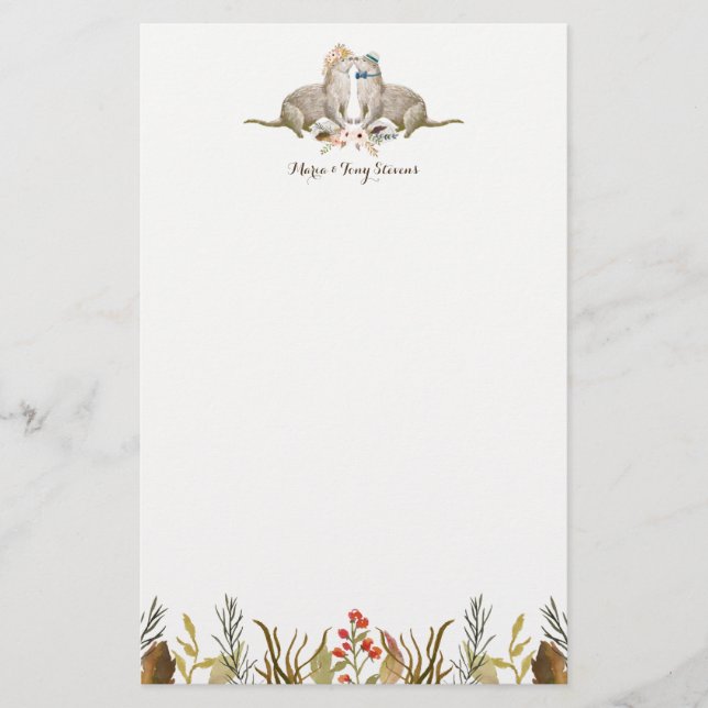 Papeterie Russe Boho Woodland Otter Mariage d'aquarelle (Devant)
