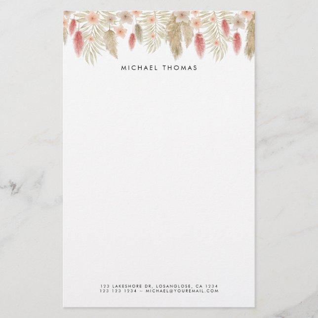 Papeterie Rustique aquarelle Boho Floral Personnalisé (Devant)