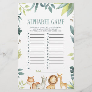 Papeterie Safari Wild Zoo Animaux Alphabet Baby shower Jeu