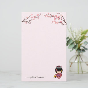 Papeterie Sakura Kokeshi Doll mignonne Geisha Girl rose