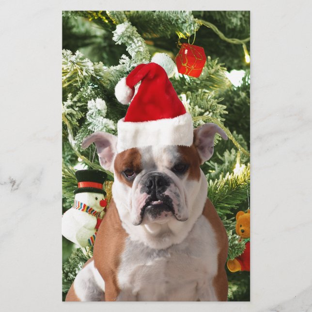 Papeterie Santa Hat Bulldog Christmas Tree Snowman boîte cad (Devant)
