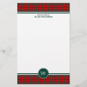 Papeterie Scott Clan Tartan Monogramme rouge et vert plaid