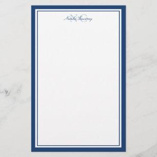 Papeterie Script Bleu Marine Deux Bordures Monogramme Vertic