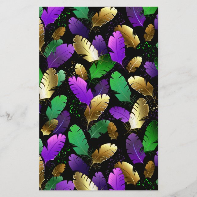 Papeterie Seamless Pattern with Mardi Gras feathers (Devant)