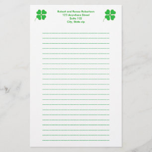 Papeterie Shamrocks verts découpés en or, Papier à lettres L
