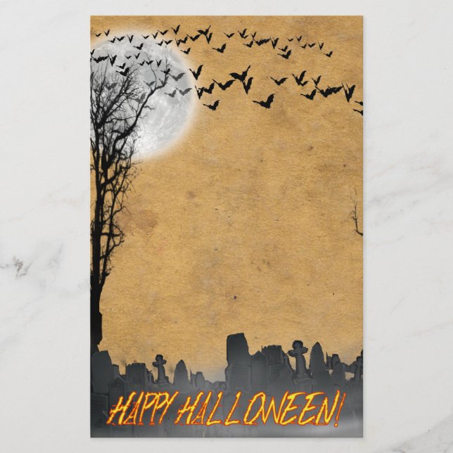 Papeterie Silhouette de la scène du cimetière d'Halloween (Devant)