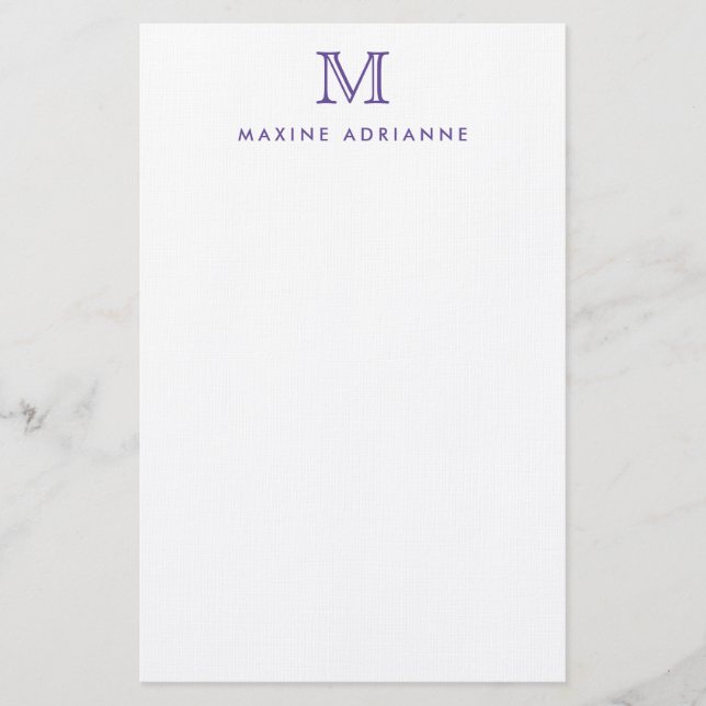 Papeterie Simple moderne élégant violet monogramme initial (Devant)