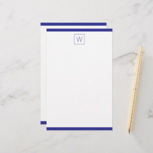 Papeterie Simple Monogramme Bleu Nuit et Blanc