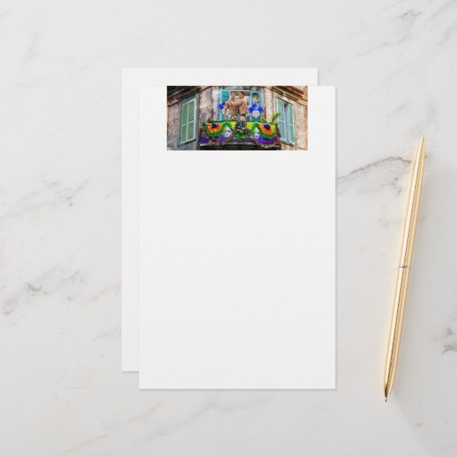 Papeterie SlipperyJoe's Mardi Gras masques perles décoration (Devant/Arrière en situation)