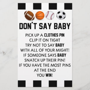 Papeterie Sport Thématique ne pas dire Baby shower jeu