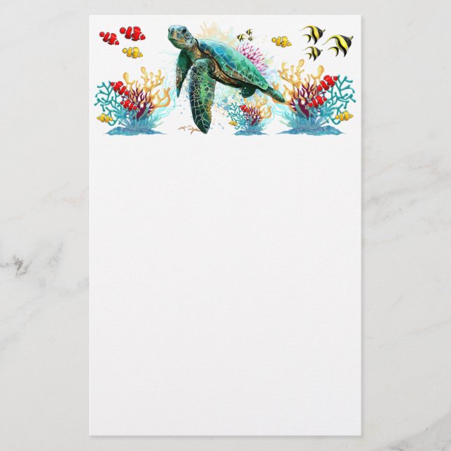 Papeterie Style d'aquarelle sous-marine de tortue marine (Devant)