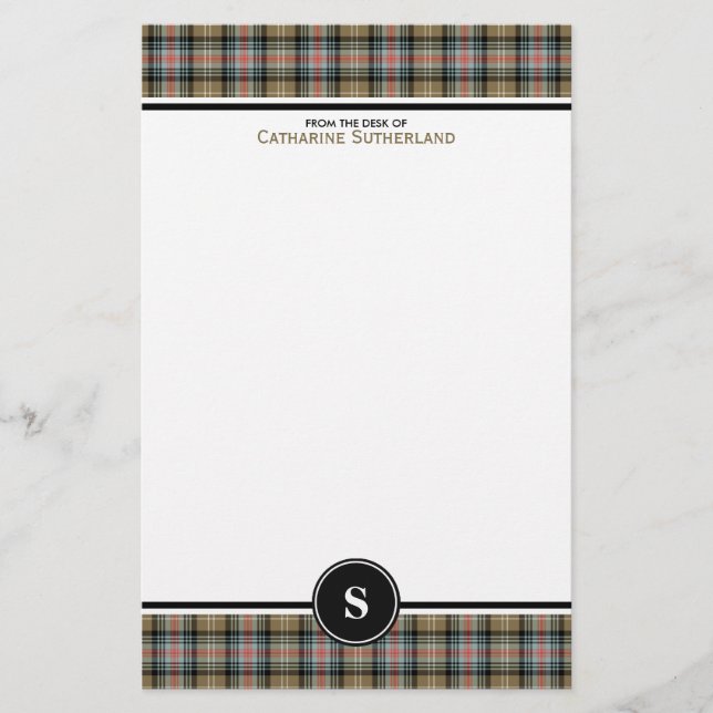 Papeterie Sutherland Clan Ancien Tartan Tan Tan Plaid Monogr (Devant)