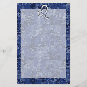 Papeterie Symbole Leo Zodiac sur la Camo numérique bleu mari