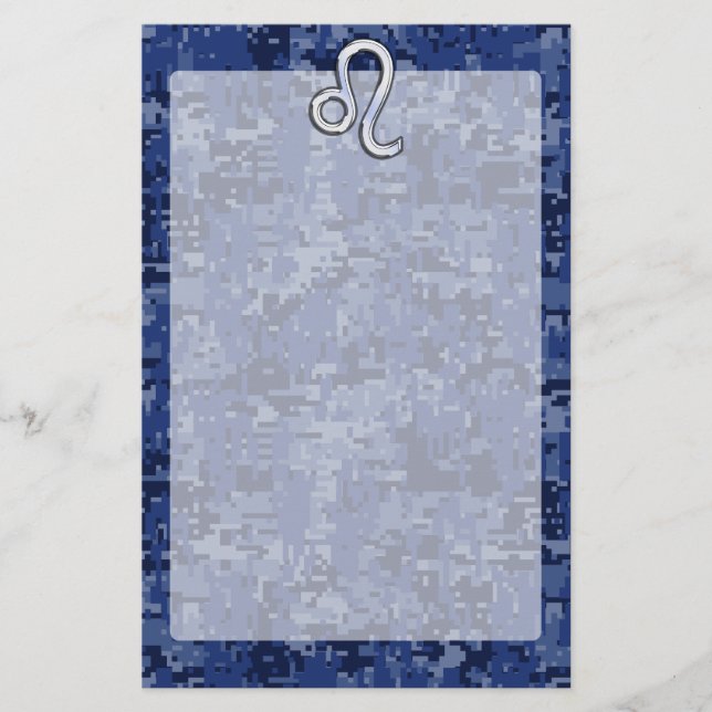Papeterie Symbole Leo Zodiac sur la Camo numérique bleu mari (Devant)