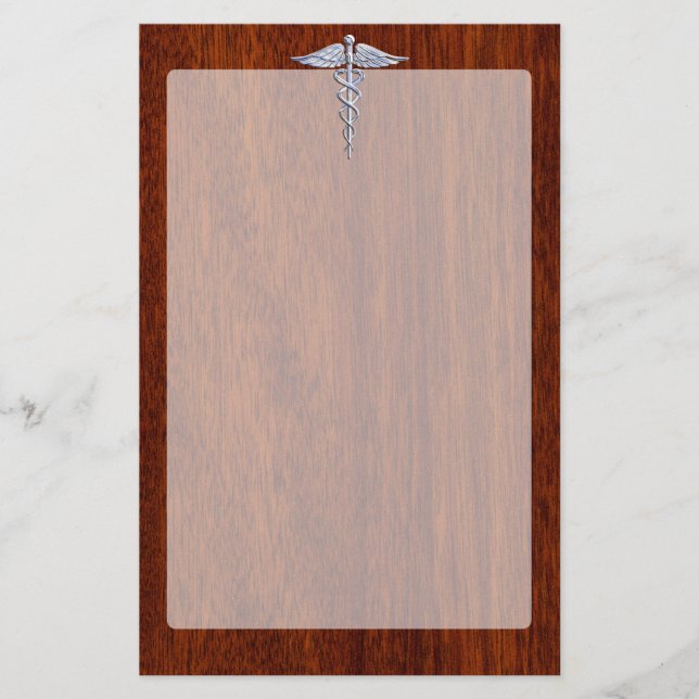 Papeterie Symbole Médicale Silver Caduceus Décor en acajou (Devant)