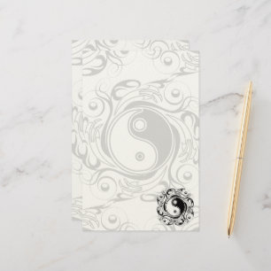 Papeterie Symbole Yin & Yang Style de tatouage noir et blanc