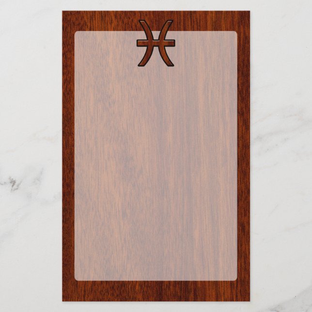 Papeterie Symbole Zodiac Pisces Style de grains de bois d'ac (Devant)