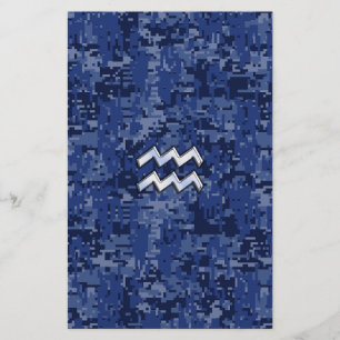 Papeterie Symbole Zodiaque Aquarius sur décor camo numérique