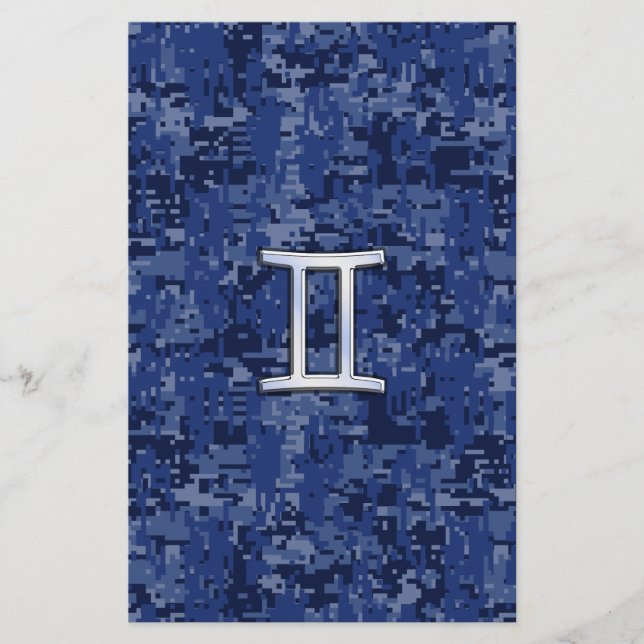 Papeterie SYMBOLE Zodiaque Gemini Camouflage numérique bleu (Devant)