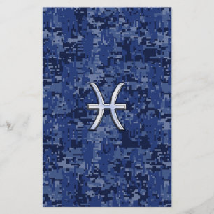 Papeterie Symbole Zodiaque Pisces sur Camo numérique bleu ma