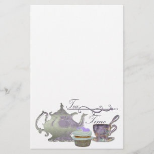 Papeterie Temps de thé ! Art lilas de théière, de tasse d