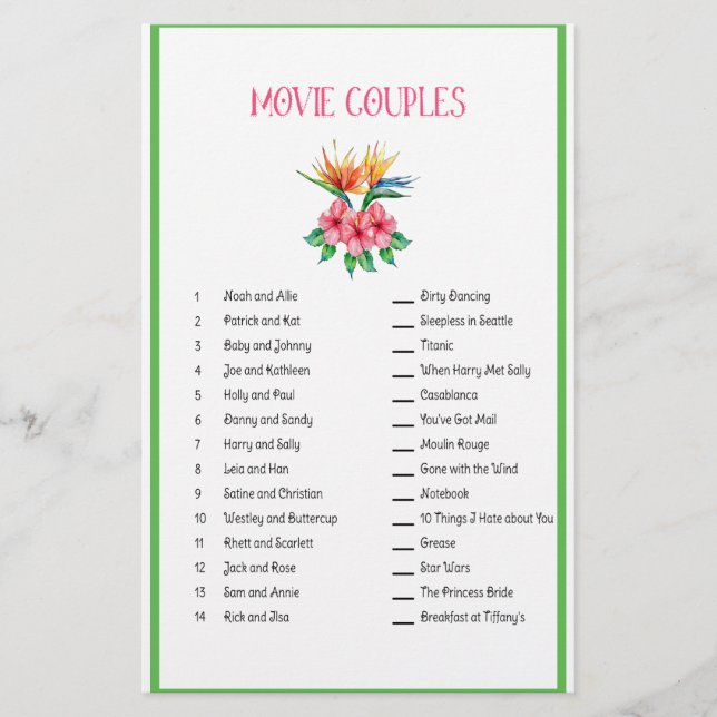 Papeterie Thème tropical de jeu d'assortiment de couples de (Devant)