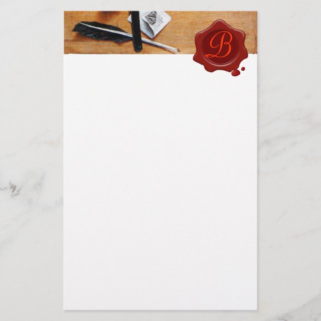 PAPETERIE TITULAIRE DE LETTRE EN CIRE ROUGE BOIS MONOGRAMME (Devant)