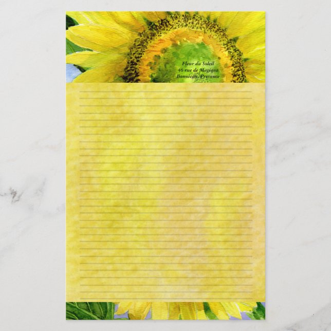Papeterie Tournesol 3 Aquarelle personnalisée Stationnaire (Devant)