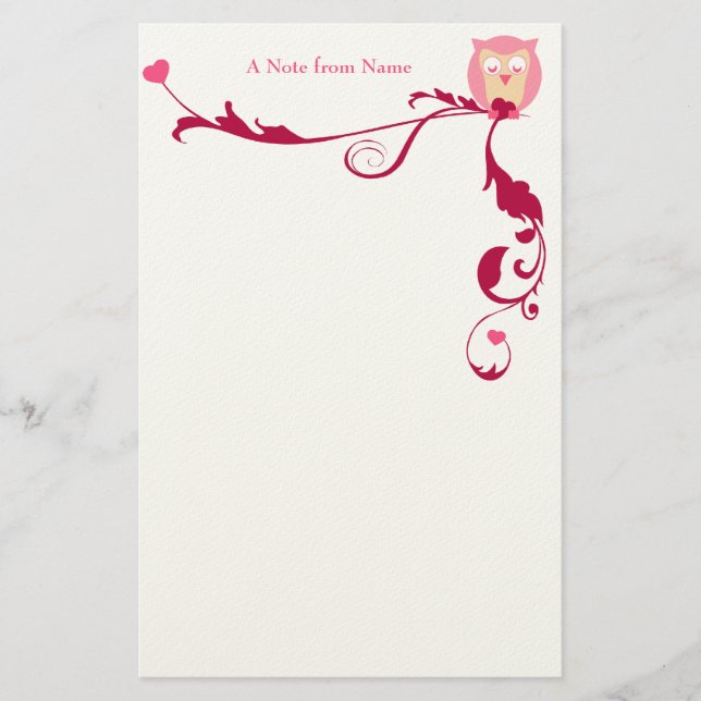 Papeterie Un hibou avec des coeurs, une note du nom (Devant)