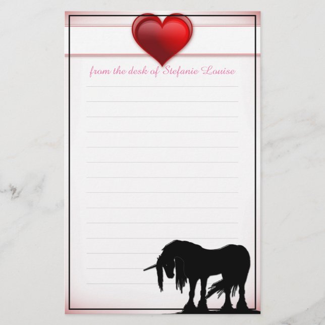 Papeterie Unicorne mystique avec lignes (coeur valentin) (Devant)