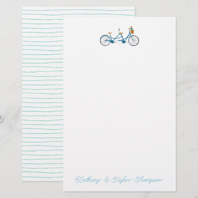Papeterie Vélo pour deux aquarelles Vélo et Noms (Devant / Derrière)