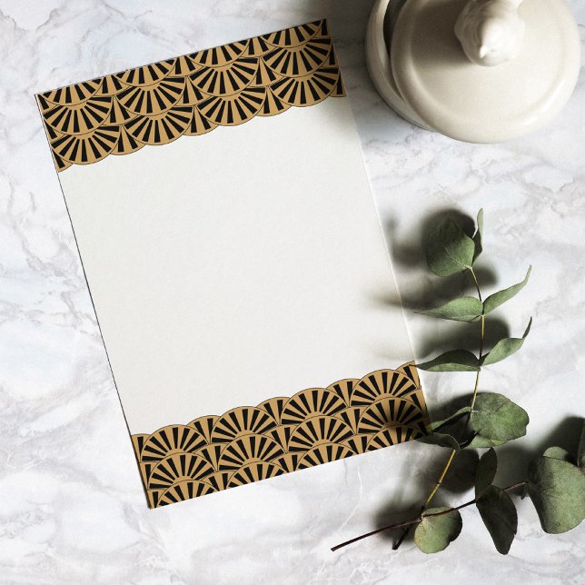 Papeterie Ventilateur or et noir Art déco Fleurs Motif (Créateur téléchargé)