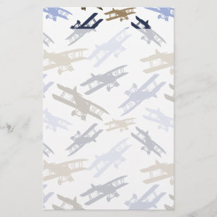 Papeterie Vintage Biplane Motif d'avion bleu Brown