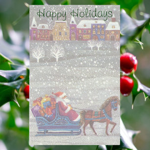 Papeterie Vintage Christmas, Santa Claus Horse Open Sleigh