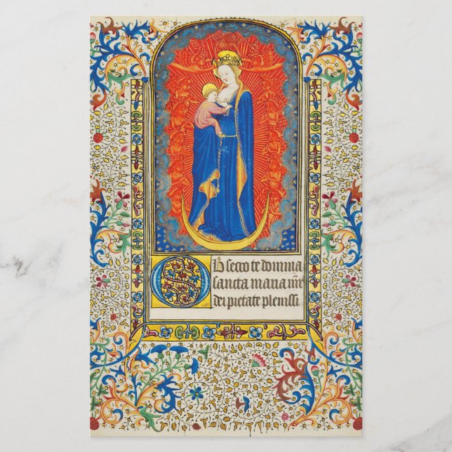 Papeterie VIRGIN AVEC ENFANT ET ANGELS Antique Fleurs (Devant)