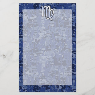 Papeterie Virgo Zodiac Silver Sign on Navy Blue Digital Camo