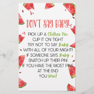 Papeterie Watermelon Pink Green Ne pas dire Baby shower jeu