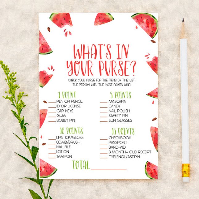 Papeterie Watermelon rose What's In Purse Baby shower Game (Créateur téléchargé)